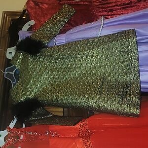 To-la-Roo black Feather Gold Brocade holiday shift dress 6